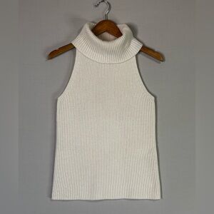 LAPOINTE Cream Sleeveless Turtleneck Sweater Wool Cashmere Blend Knit Top